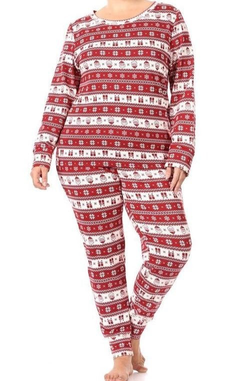 Red Snowflakes Holiday Fleece PJ's S-3XL